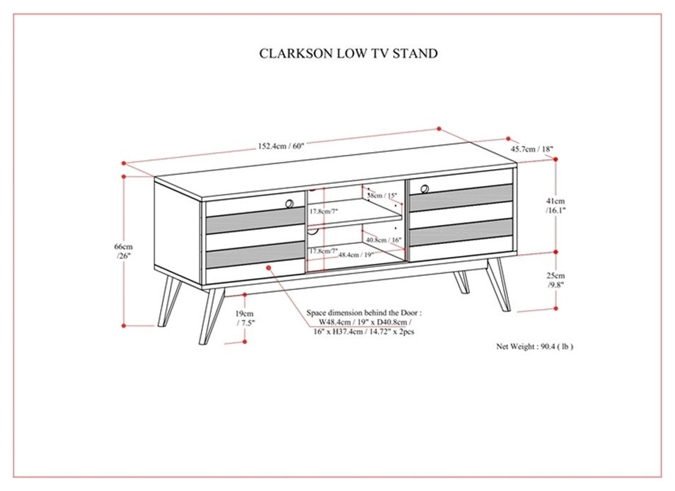Clarkson WOOD 60" WD Mid Century Design TV Media Stand in Natural Aged Brown