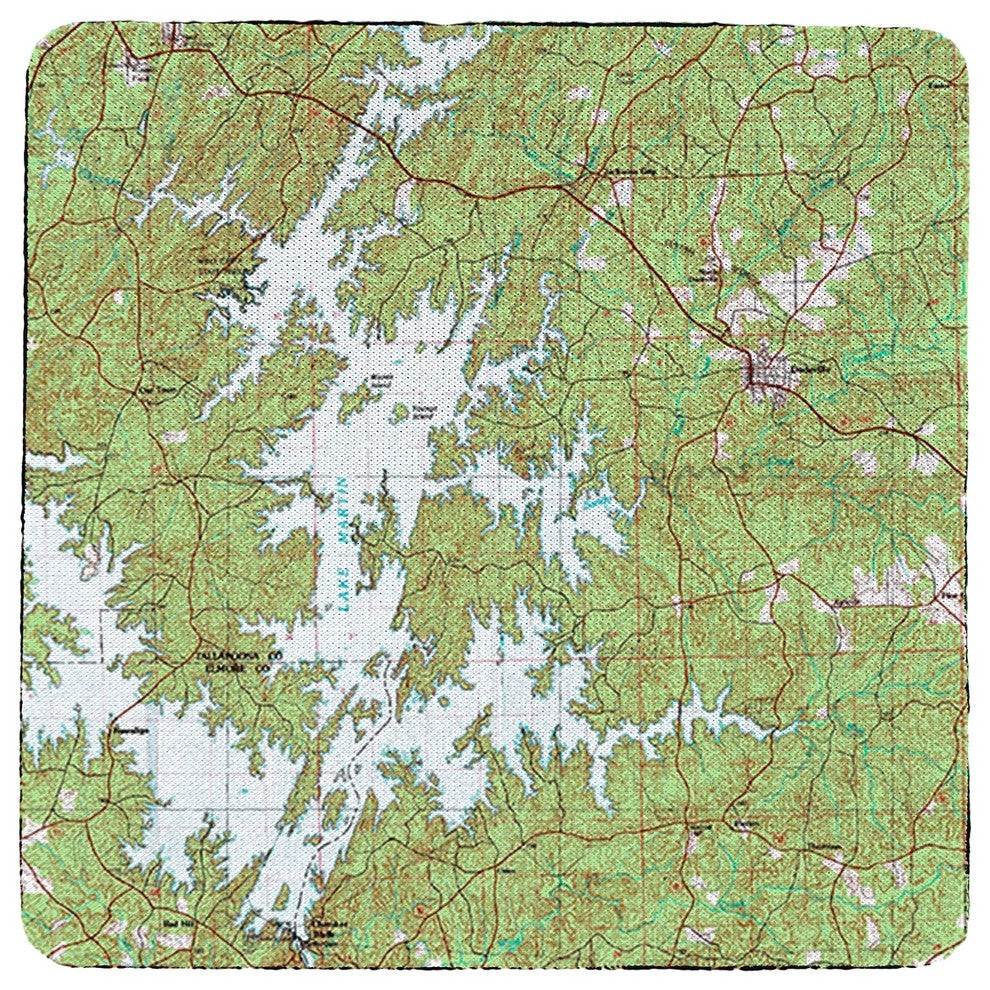 Lake Martin, AL Nautical Map Coaster - 3 Sets of 4 (12 Total) Set of 4
