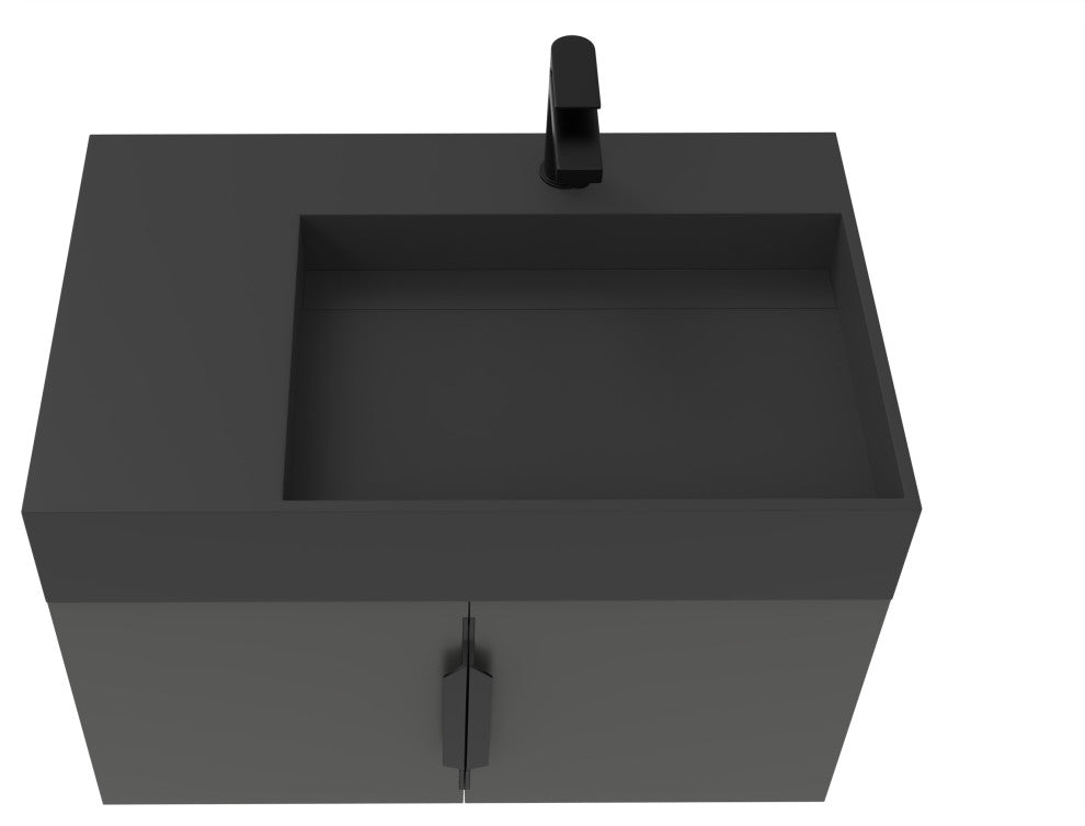 CastelloUSA Amazon 30" Right Wall Mounted Bathroom Vanity Set, Black, Black Top, Black Handles