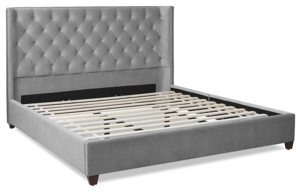 Manhattan Shelter King Platform Bed Frame, Opal Gray Velvet