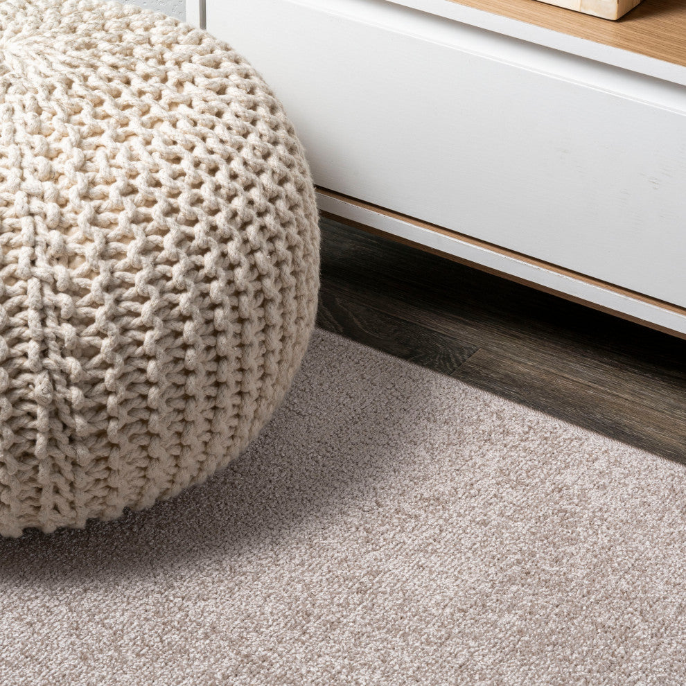 Haze Solid Low-Pile Runner Rug, Beige, 3 X 5 Oval