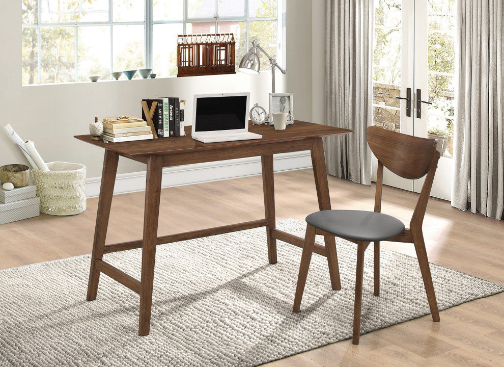 2 Piece Writing Desk Set With Trestle Leg, Walnut
