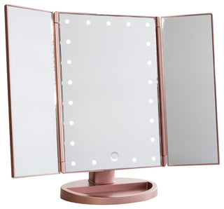 Touch 3.0 Trifold Dimmable LED Makeup Mirror, Rose Gold