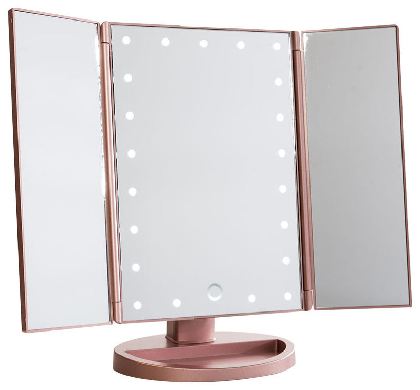 Touch 3.0 Trifold Dimmable LED Makeup Mirror, Rose Gold