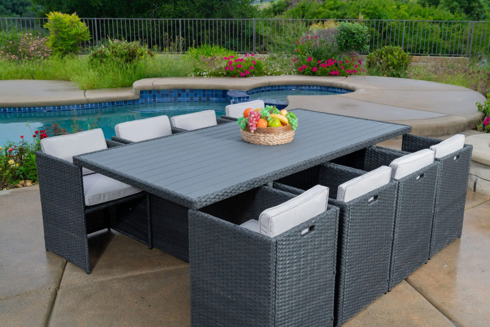 Dalia 9 Piece Dining Set Outdoor Patio Furniture Wicker Rattan Resin