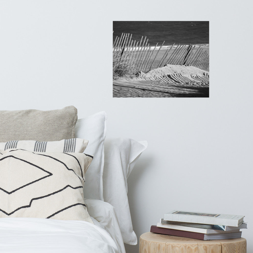 Sandy Beach Fence Landscape Photo, Beach Unframed Wall Art Print, 16" X 20"