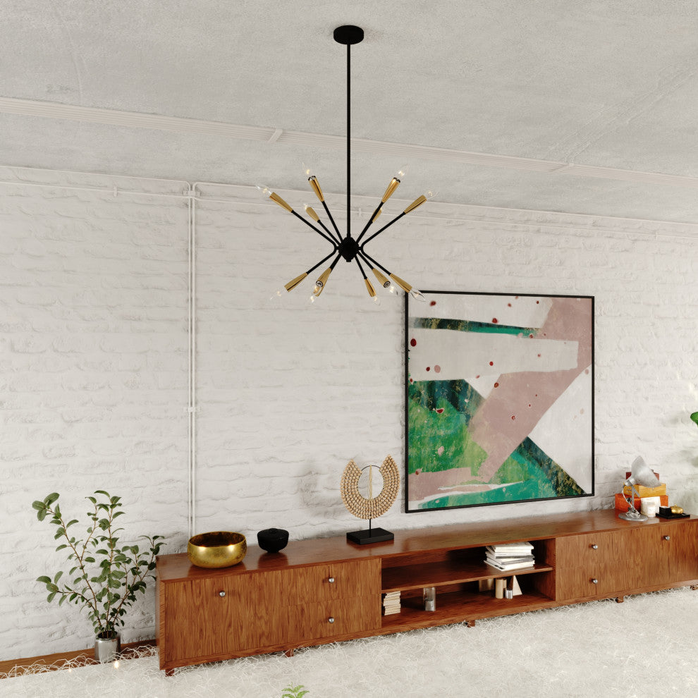 Ellis 25.25" 12 Light Pendant Matte Black and Satin Brass