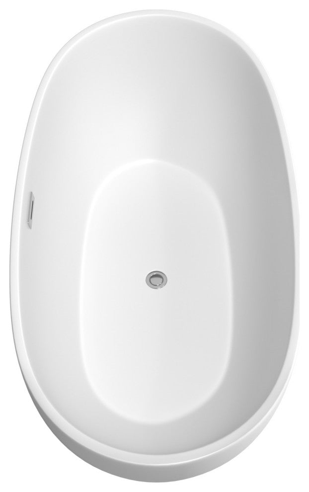 Juno 63" Freestanding Matte White Tub, Polished Chrome Drain and Overflow Trim