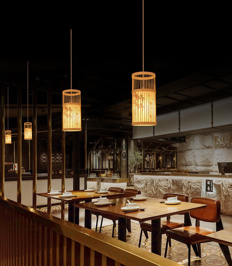 Ypres | Creative Drum Japanese Chandelier made of Bamboo and Silk for Bedroom, B