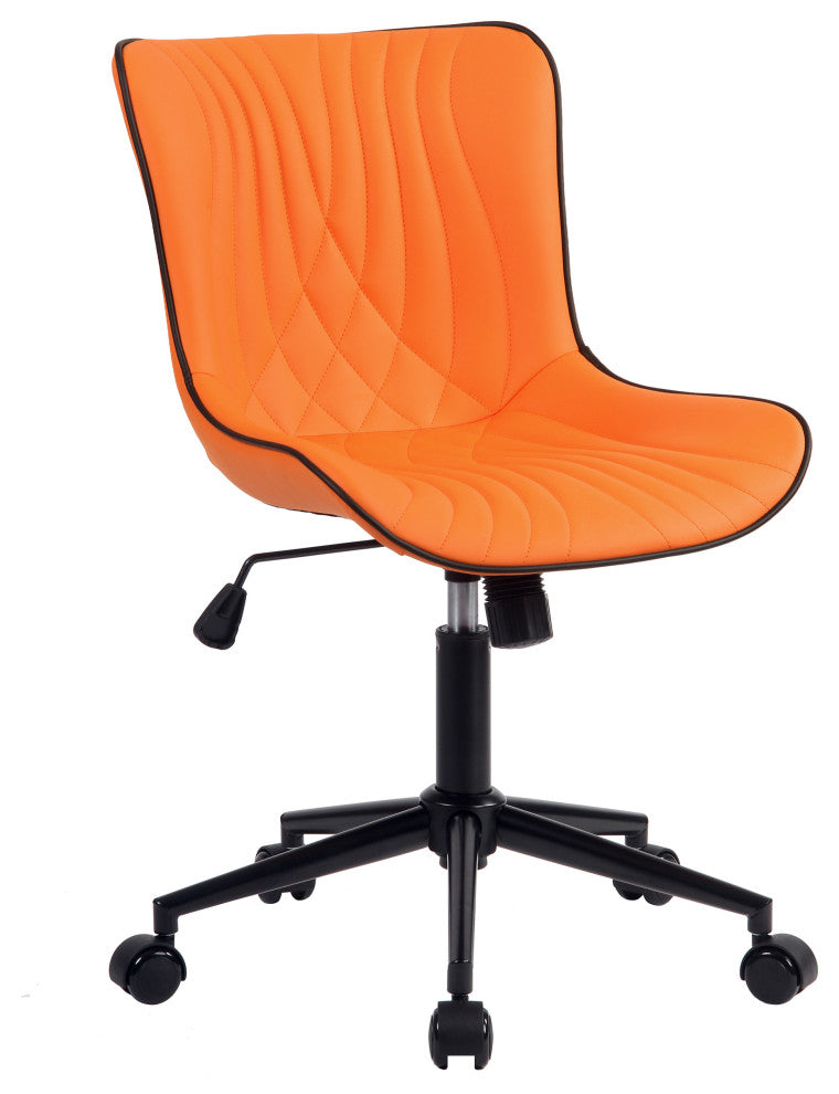 Younike Armless Upholstered Faux Leather Rolling Office Chair, Orange