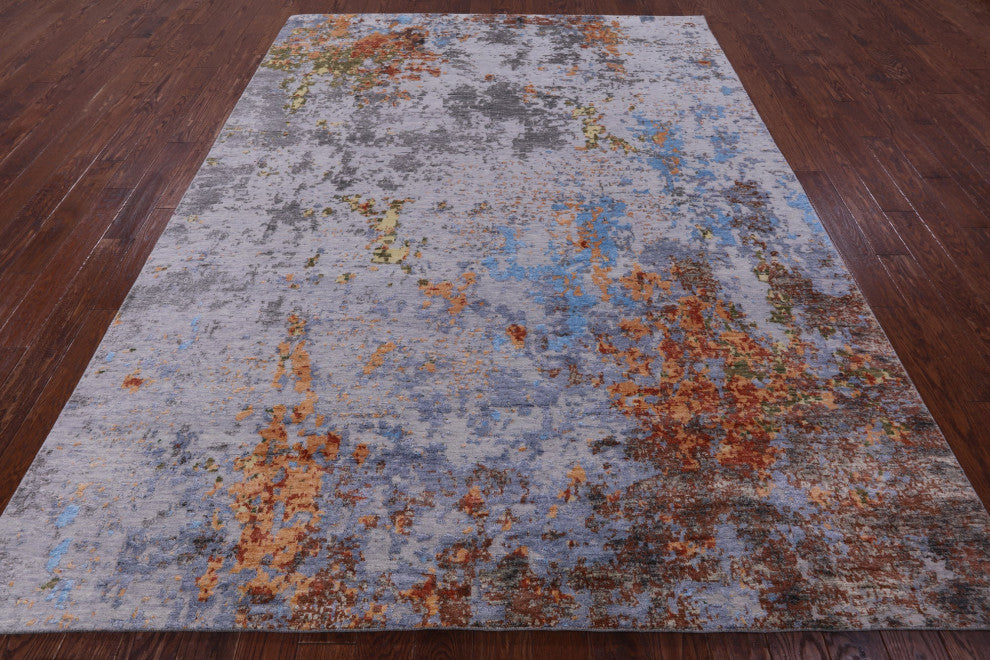 8' 0" X 10' 6" Wool & Silk Abstract Hand Knotted Rug - Q13510
