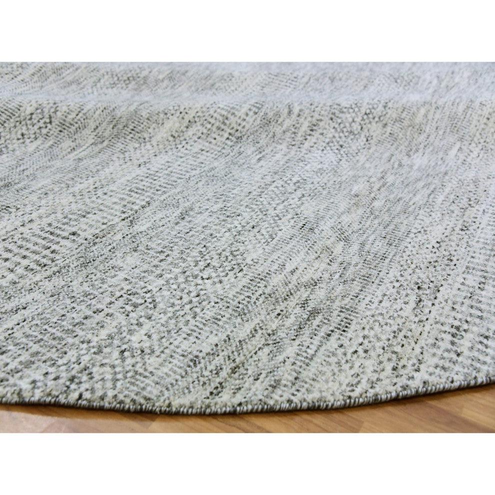 Goose Gray Undyed 100% Wool Hand Knotted Grass Design Round Rug, 9'5"x9'6"