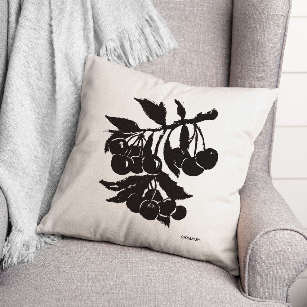 Block Print Cherries 18"x18" Spun Poly Pillow