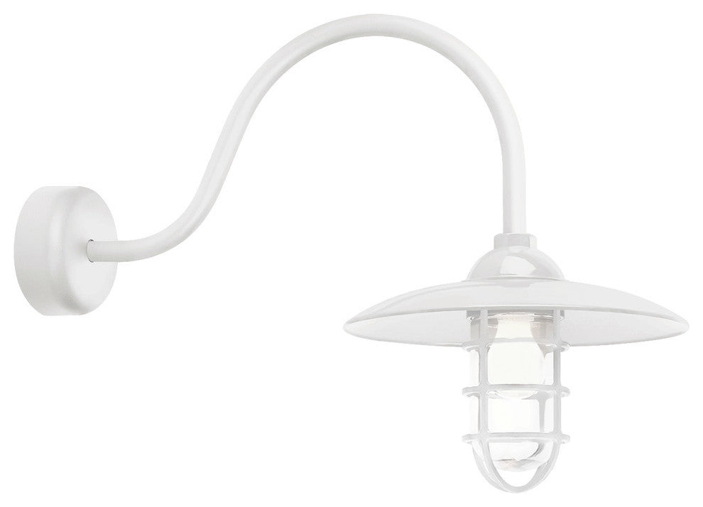 Retro Dome Sconce with Wire Guard, Gloss White With Clear Glass, 23" Arm