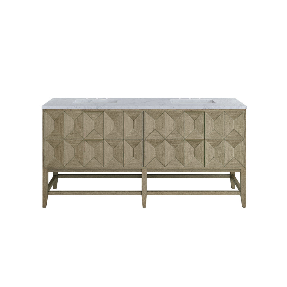 Emmeline 72" Double Vanity, Pebble Oak, Carrara Marble