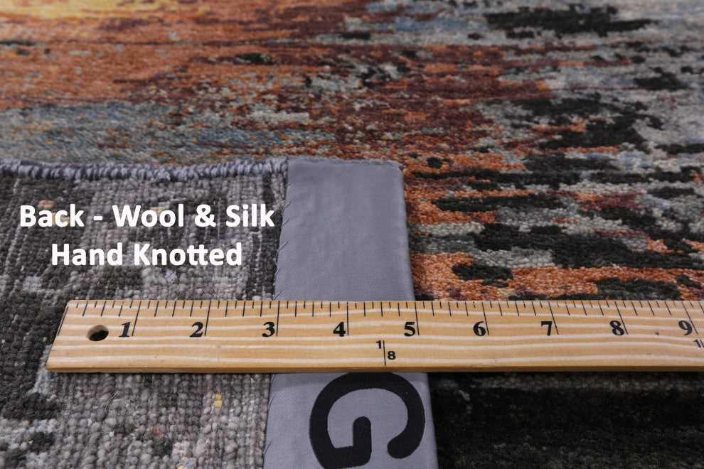 8' 0" X 10' 2" Wool and Silk Modern Branches, a Vase Design Handmade Rug Q8875