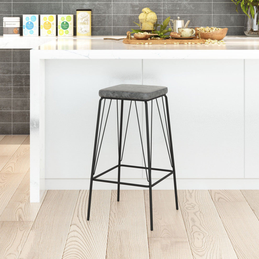 Counter Stool Chair, Set of 2, Faux Vinyl Leather, Steel, Vintage Black, Cafe