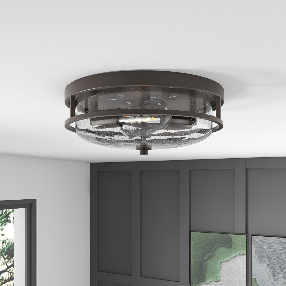 Vintage 2-Light Glass Style Flush Mount Metal Ceiling Light