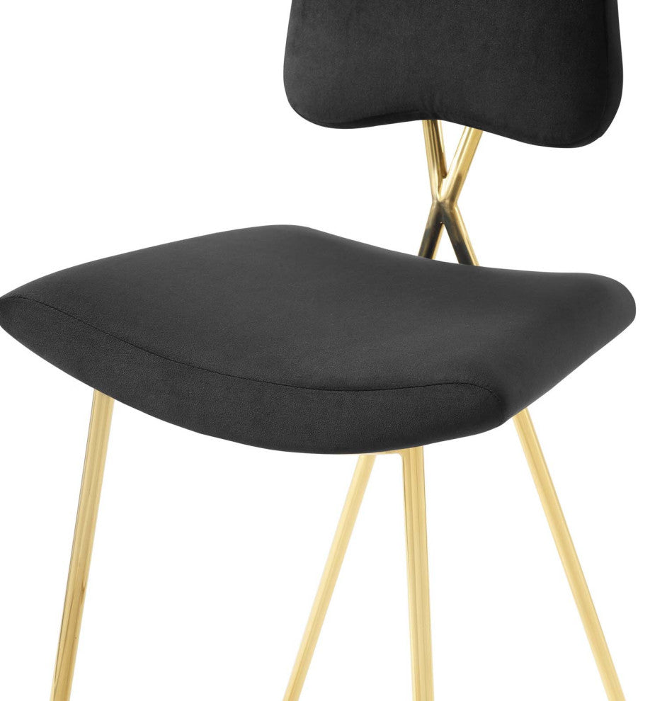 Counter Stool Chair, Set of 2, Velvet, Metal, Black, Modern, Bar Pub Cafe Bistro