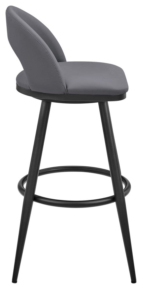 Lottech Swivel Bar Stool in Black Metal with Grey Faux Leather