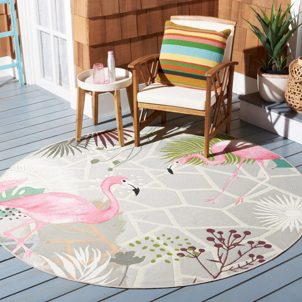 Safavieh Barbados Collection Indoor-Outdoor BAR551 Rug, Grey/Pink, 8' Round