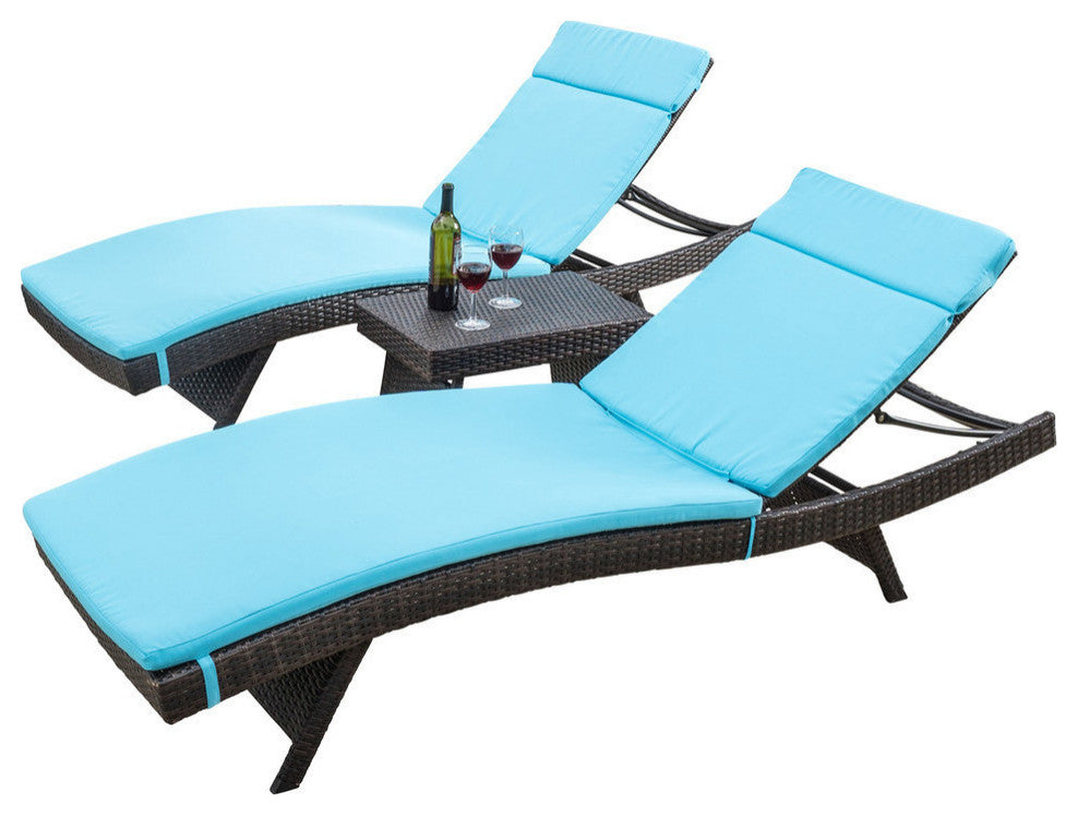 GDF Studio 3-Piece Lakeport Outdoor Adjustable Blue Chaise Lounge Chair Set