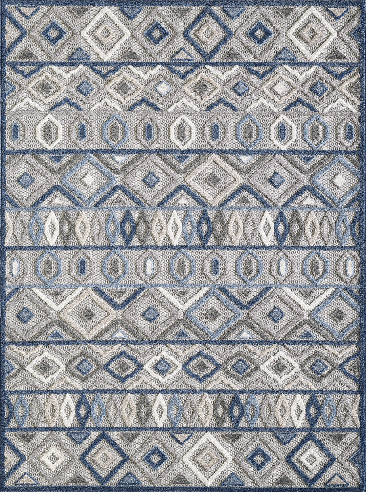 Calla Aztec Indoor/Outdoor Rug, Grey/Blue, 6'7 X 9'