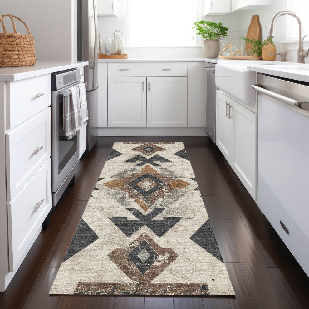 Machine Washable Indoor/Outdoor Chantille ACN1882 Beige 2'3" x 7'6" Runner Rug