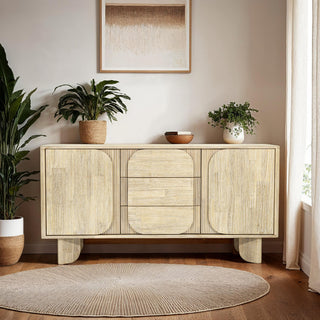 Haru 63" Wide 3-Drawers Sideboard, Beige