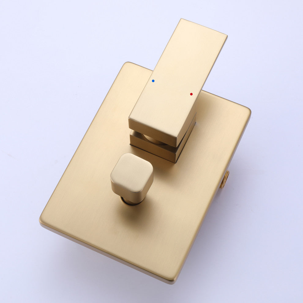 Modern Wall Mounted Dual Handle Bathtub Faucet with Hand Shower, Brushed Gold