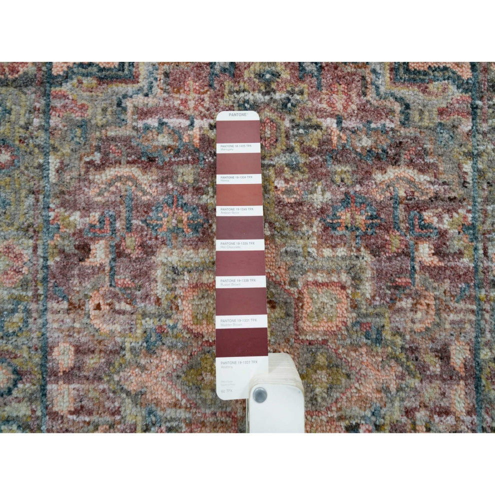 Sangria Red Soft Wool Heris Revival Hand Knotted Mat Oriental Rug, 2'x3'