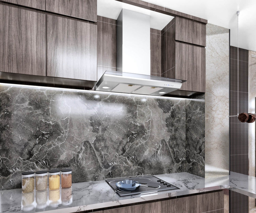 Blue Ocean 30" RHKQ2 Tempered Glass Stainless Steel Wall Mount Range Hood