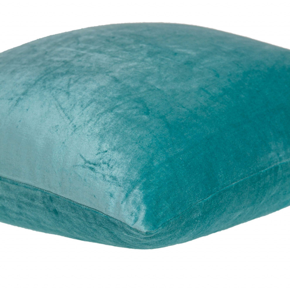 HomeRoots 20" x 0.5" x 20" Transitional Aqua Solid Pillow Cover