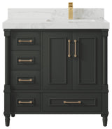 Aberdeen 36 Right Offset Bath Vanity in Black Top 2" Calacatta Nuvo
