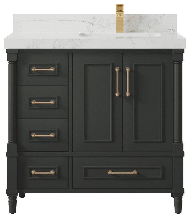 Aberdeen 36 Right Offset Bath Vanity in Black Top 2" Calacatta Nuvo
