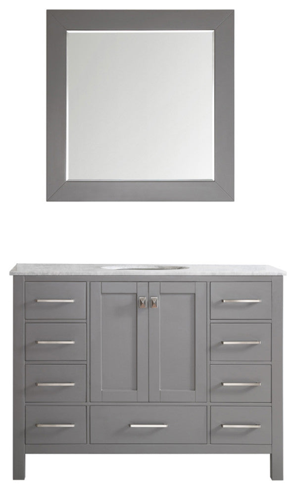 Gela 48" Single Vanity in Grey with Carrara White Marble Countertop With Mirror