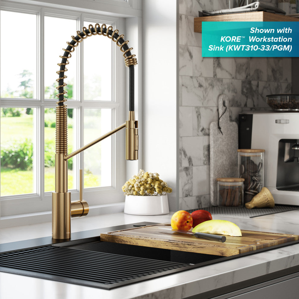 Oletto Commercial Pull-Down 1-Hole Kitchen Faucet, Brass
