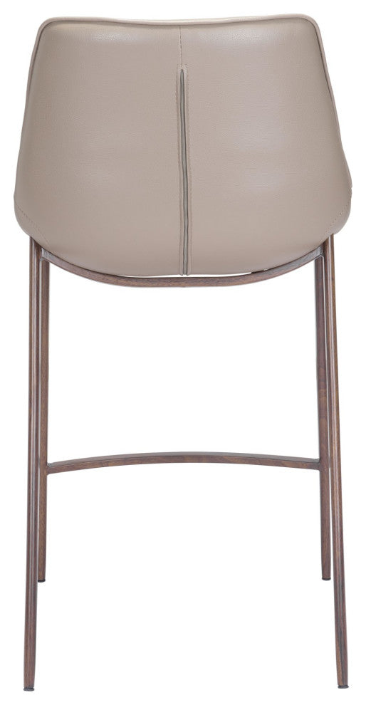 Counter Stool Chair, Set of 2, Faux Vinyl Leather, Steel, Gray, Walnut