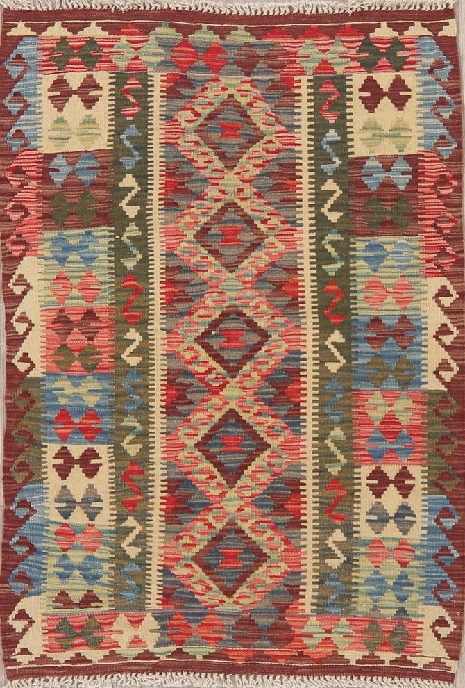 Kilim Turkish Flat-Woven Oriental Southwestern Traditional Area Rug, 4'1"X2'10"