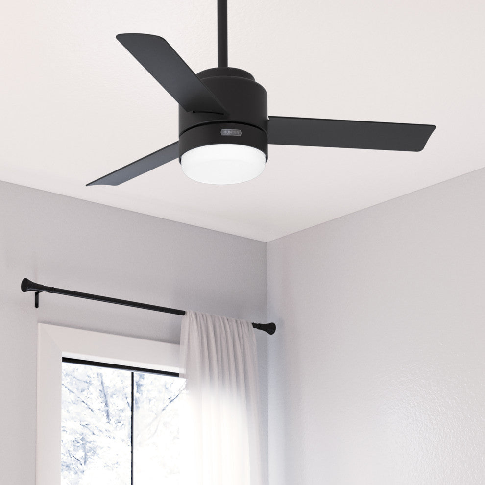 44" Gilmour Matte Black Damp Rated Ceiling Fan, LED Light Kit, Handheld Remote