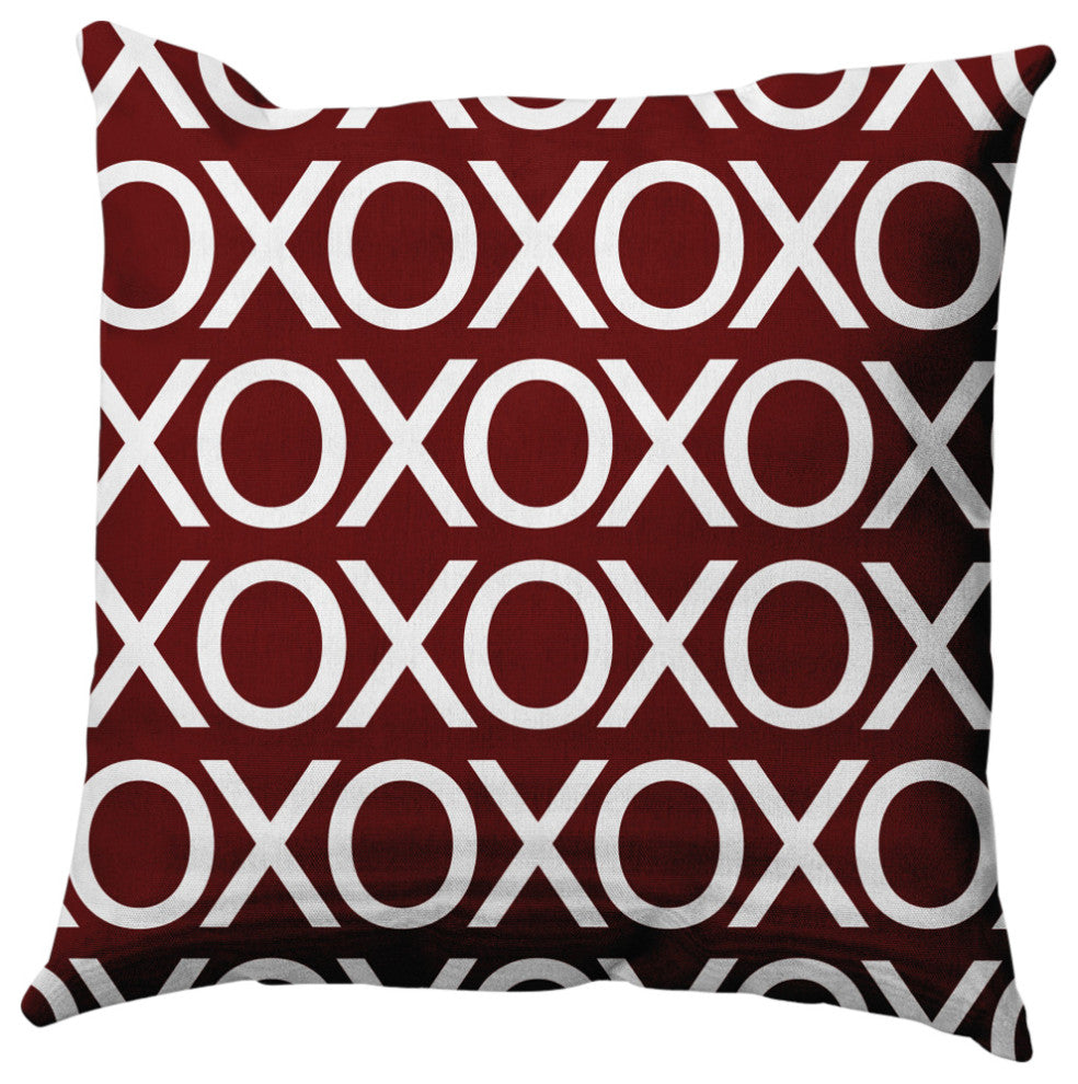 Hugs and Kisses Valentines Indoor/Outdoor Throw Pillow, Maroon, 18x18"