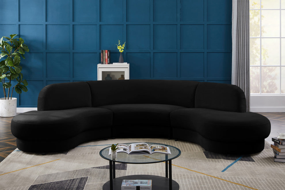 Rosa Velvet Upholstered 3-Piece Sectional, Black