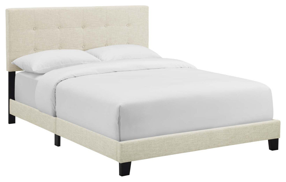 Amira Queen Upholstered Fabric Bed, Beige