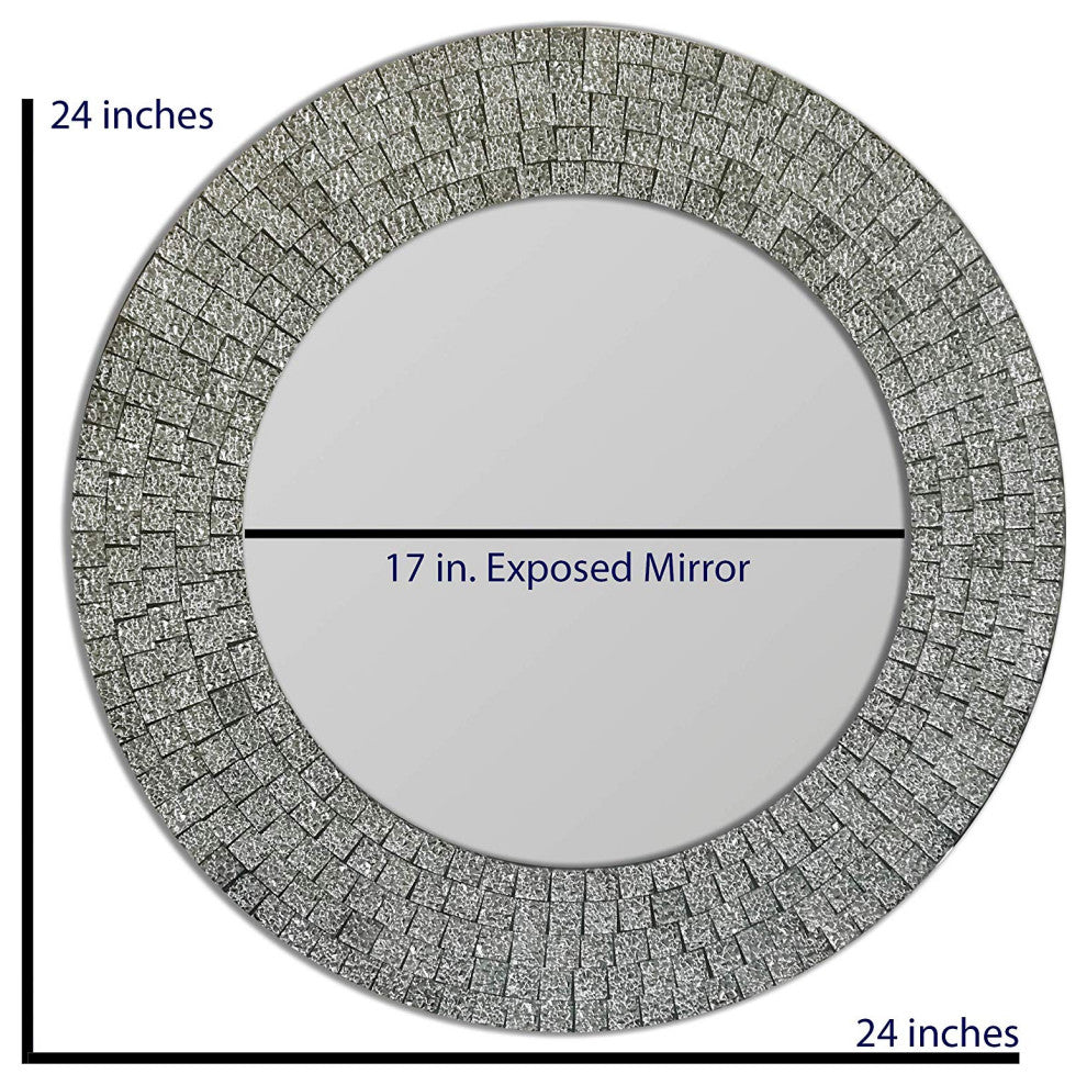 Glamorous Sparkling Glass Mosaic Wall Mirror Home Decor, Effervescent Silver