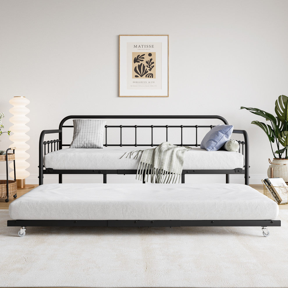 Gewnee Twin Size Metal Daybed Frame with Trundle