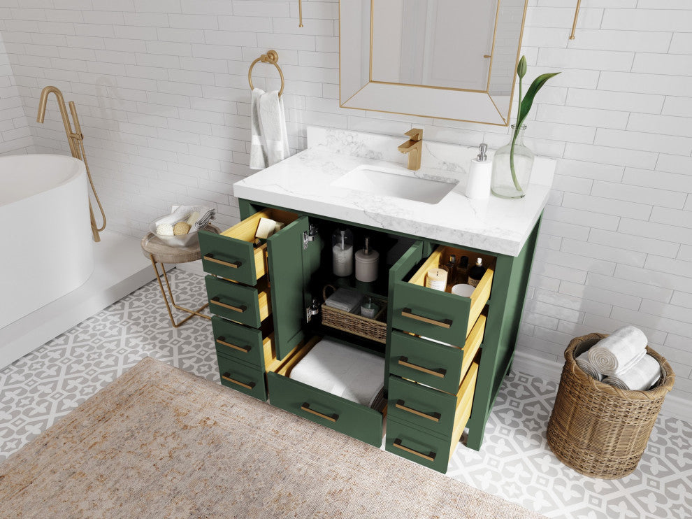 Malibu 42 Single Sink Bath Vanity in Lafayette Green 2" Calacatta Poanazzo