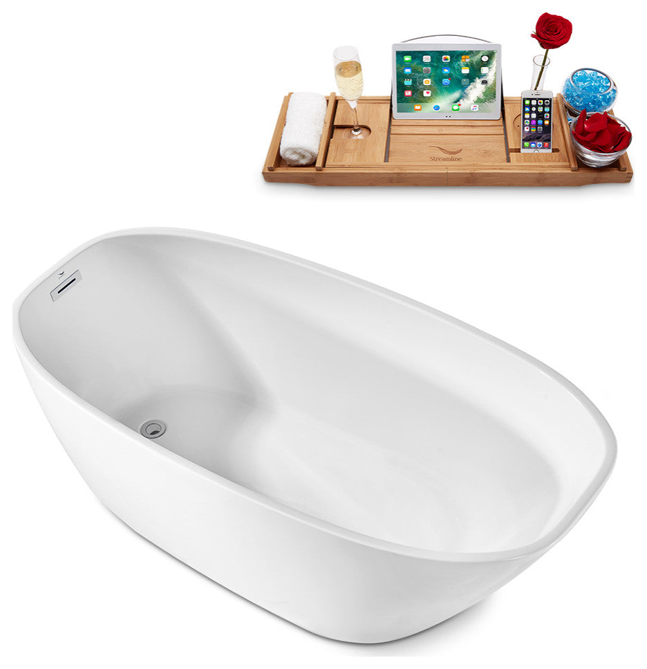 63" Streamline Freestanding Tub and Tray With Internal Drain
