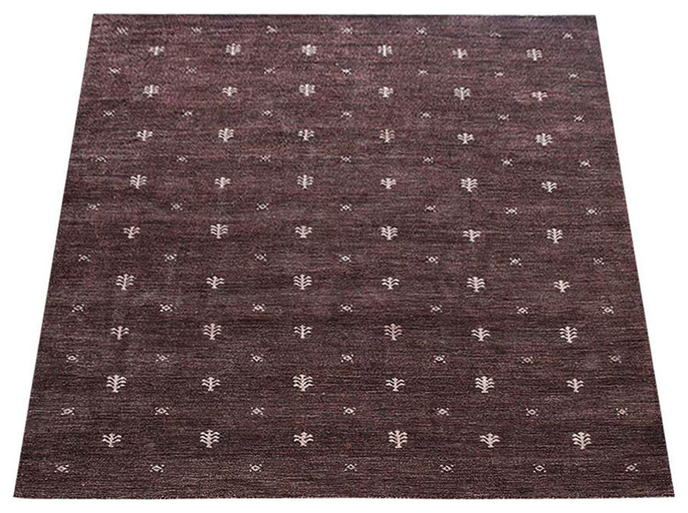 HAND KNOTTED LOOM SILK ECO-FRIENDLY RUGS-6'x6',Square,Brown White,Contemporary
