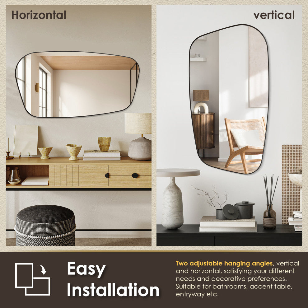 Blinc Novelty Framed Bathroom Wall Mirror, Matte Black, 26"