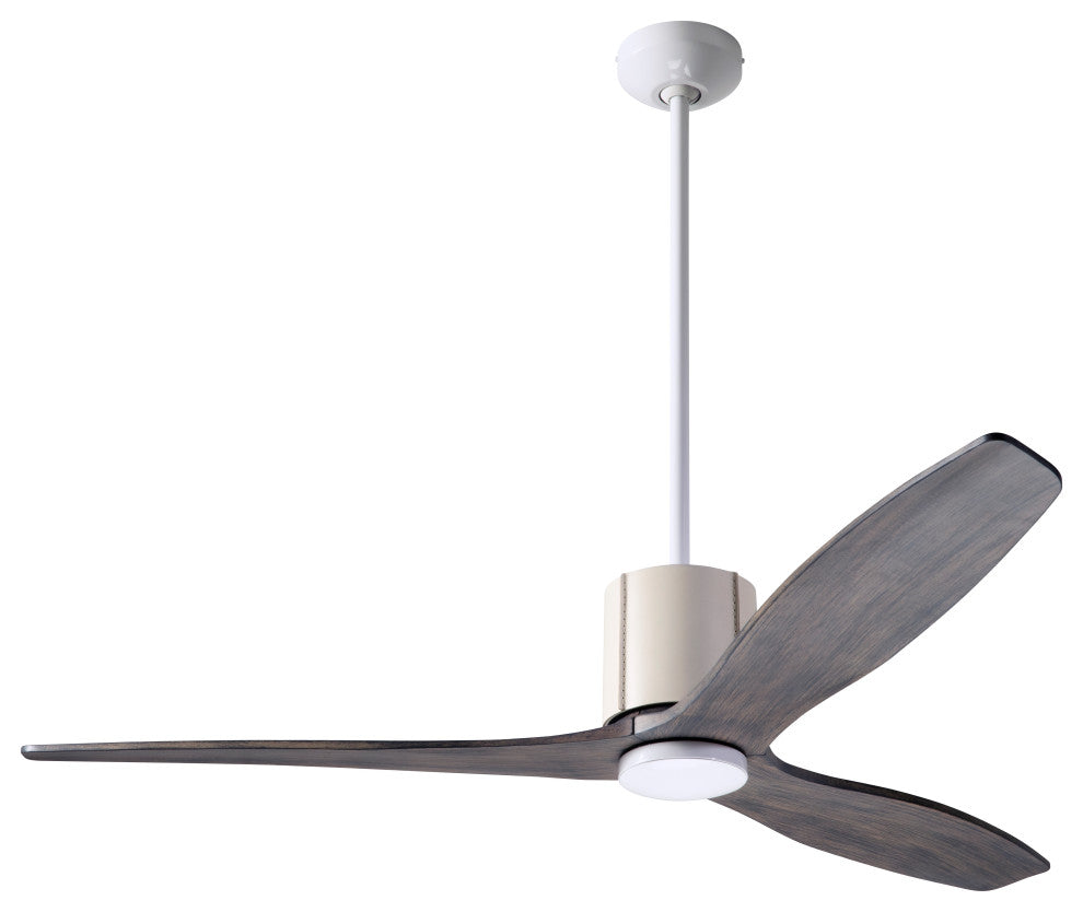 LeatherLuxe Fan, White/Ivory, 54" Graywash Blades, Remote Control